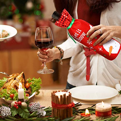 MELLIEX 4 Piezas Bolsas para Regalo de Vino de Navidad, Bolsa de Botella de Vino con Cordón para Navidad Fiesta Regalo Decoración