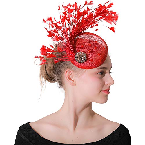 MELLRO Banda para el Pelo de cóctel Alicia Cinta Flor Pluma Pinza de Pelo Boda Sombrero Nupcial Cóctel Fiesta de té Royal Ascot Race