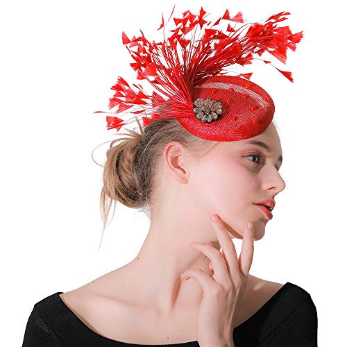 MELLRO Banda para el Pelo de cóctel Alicia Cinta Flor Pluma Pinza de Pelo Boda Sombrero Nupcial Cóctel Fiesta de té Royal Ascot Race