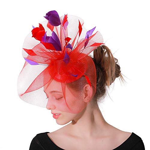 MELLRO Banda para el Pelo de cóctel Cóctel de la Boda del Partido del Sombrero de la Rejilla de la Pluma de la Flor del Vintage de Las Mujeres