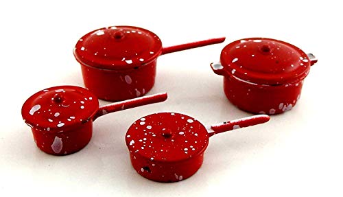 Melody Jane Accesorio de Cocina Miniatura Casa de Muñecas Rojo Metal Cacerolas Pan Juego 2106R