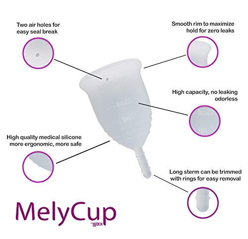 Melycup Copa Menstrual Small Interior Mujeres Suave Silicona Médica Orgánica Ecológica Flexible Certificado FDA Económica Plegable Flujo Regular Abundante Paquete Deportivo (Pequeña)