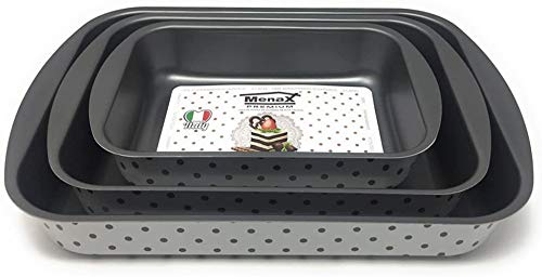 Menax Gran Dessert - Rustidera Bandeja Horno Aluminio -5 Capas- Recubrimiento Antiadherente Premium - Made in Italy - (Set 25-30-35 cm)