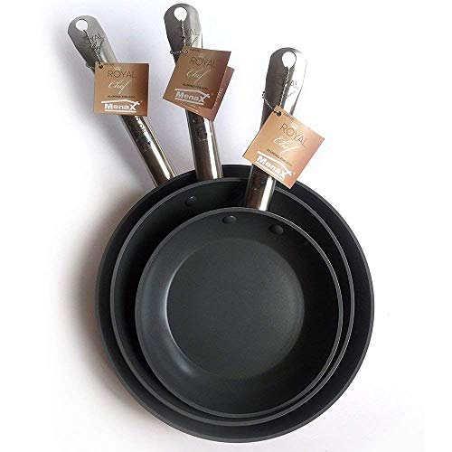 Menax Royal Chef - Sartén Profesional de Aluminio Forjado - Recubrimiento Antiadherente Premium - Set de 3 - Ø 18, 22 y 26 cm