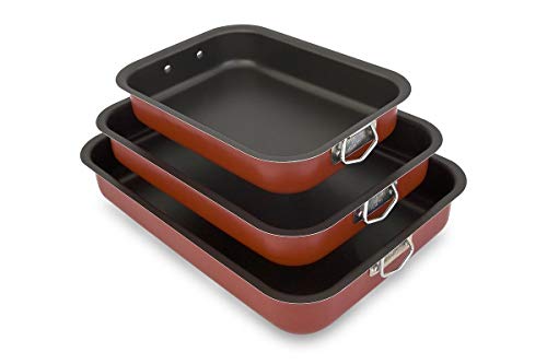 Menax - Rustidera de Horno con Asas - Recubrimiento Antiadherente - Set de 3 - Made in Italy