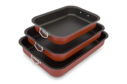 Menax - Rustidera de Horno con Asas - Recubrimiento Antiadherente - Set de 3 - Made in Italy