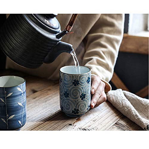 MengCat Tazas de te japonesas Taza Taza de cerámica Flor Tradicional Japonesa Bonito diseño Conjunto de 2 yunomi Tazas de té 10 OZ