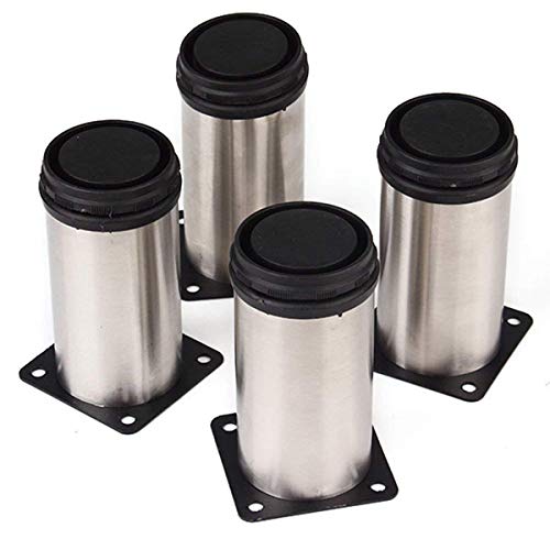 Mengger Patas para Muebles Inoxidable Cocina Armario Redondo Regulables Metal Set de 4 Pies Patas somier (50 * 120mm)