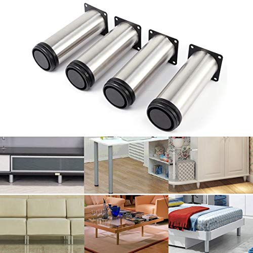 Mengger Patas para Muebles Inoxidable Cocina Armario Redondo Regulables Metal Set de 4 Pies Patas somier (50 * 120mm)