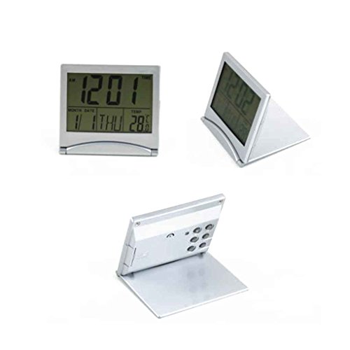 Mengonee Pantalla LCD Reloj Despertador Escritorio Termómetro Digital Cubierta Reloj de Mesa de Escritorio Flexible