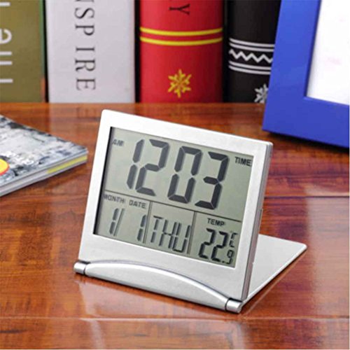 Mengonee Pantalla LCD Reloj Despertador Escritorio Termómetro Digital Cubierta Reloj de Mesa de Escritorio Flexible