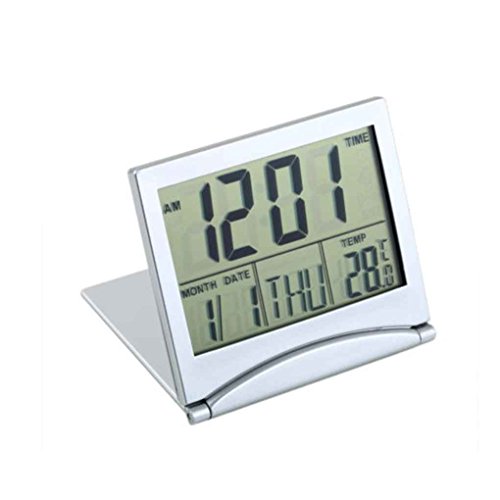 Mengonee Pantalla LCD Reloj Despertador Escritorio Termómetro Digital Cubierta Reloj de Mesa de Escritorio Flexible