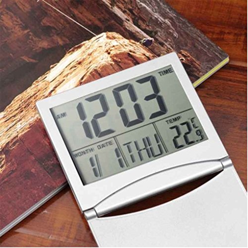 Mengonee Pantalla LCD Reloj Despertador Escritorio Termómetro Digital Cubierta Reloj de Mesa de Escritorio Flexible