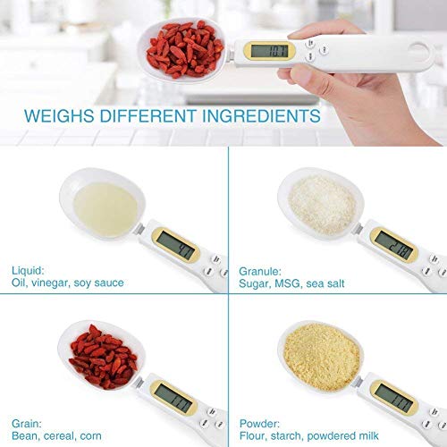 Mengshen Bascula Cuchara Digital para Cocina Alimentos Escala pequeña de Alta precisión con función de Tara Pesando y midiendo Medicina harina 1.1 LB / 500 g (0.1 g) Escala de miligramo Blanco