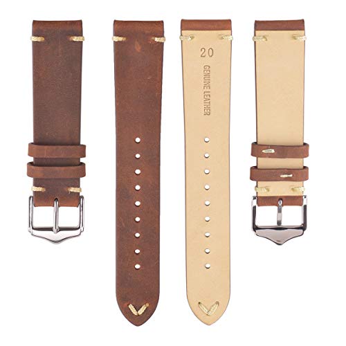 Mens Watch Strap,EACHE Crazy Horse Leather Watch Band,Handmade Retro Watchband,Brown-20mm