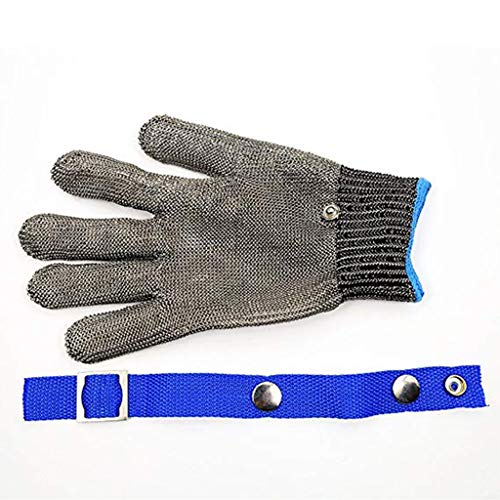 MENTIN Guante de Carnicero de Malla Acero Inoxidable (Resistente Copa Azul Alto Rendimiento Nivel 5 protección 24 cm, Azul