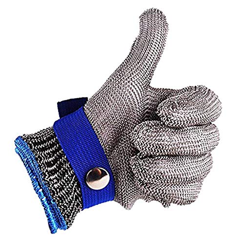 MENTIN Guante de Carnicero de Malla Acero Inoxidable (Resistente Copa Azul Alto Rendimiento Nivel 5 protección 24 cm, Azul