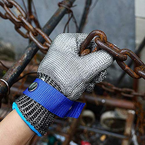 MENTIN Guante de Carnicero de Malla Acero Inoxidable (Resistente Copa Azul Alto Rendimiento Nivel 5 protección 24 cm, Azul