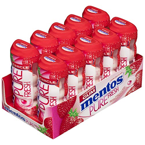 Mentos Chicle Fresa, Sin Azúcar - 10 unidades de 30 gr. (Total 300 gr.)