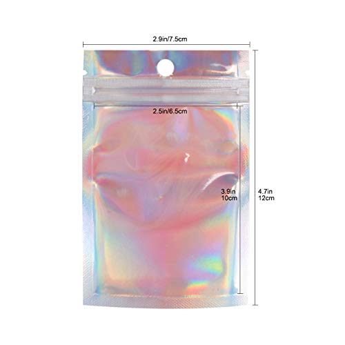 Meowoo Mylar Bolsas, 100PCS Bolsa Resellable con Cierre Plana Mylar Bags Aluminio Reutilizable Hoja con Cierre Zip bolsa de Alimentos Para Almacenar Alimentos Snacks Frutos Secos Carne etc (7.5*12cm)