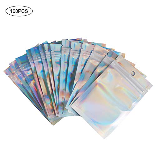 Meowoo Mylar Bolsas, 100PCS Bolsa Resellable con Cierre Plana Mylar Bags Aluminio Reutilizable Hoja con Cierre Zip bolsa de Alimentos Para Almacenar Alimentos Snacks Frutos Secos Carne etc (7.5*12cm)