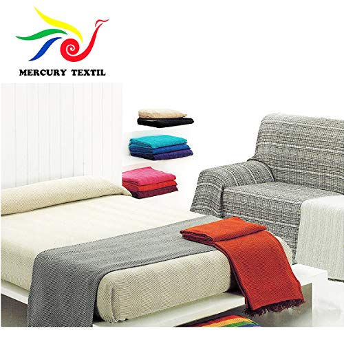 MERCURY TEXTIL- Colcha Multiusos Sofa,Manta Foulard,Plaid para Cama,Cubresofa Cubrecama,jarapas,Comoda Practica y Suave. Poliester Algodón (230 x 260cm, Espiga Camel Cafe)