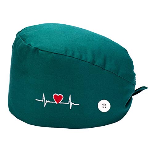 MERIGLARE Gorro de Trabajo para Mujer, con Botones, Cubiertas para la Cabeza, Banda para el Sudor, Sombrero de Calavera, quimio, Gorro para la Cabeza, Unisex - Verde