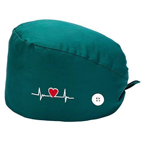 MERIGLARE Gorro de Trabajo para Mujer, con Botones, Cubiertas para la Cabeza, Banda para el Sudor, Sombrero de Calavera, quimio, Gorro para la Cabeza, Unisex - Verde