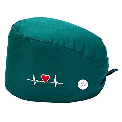 MERIGLARE Gorro de Trabajo para Mujer, con Botones, Cubiertas para la Cabeza, Banda para el Sudor, Sombrero de Calavera, quimio, Gorro para la Cabeza, Unisex - Verde