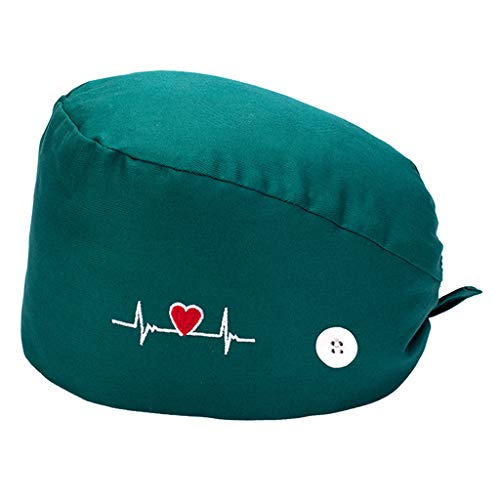 MERIGLARE Gorro de Trabajo para Mujer, con Botones, Cubiertas para la Cabeza, Banda para el Sudor, Sombrero de Calavera, quimio, Gorro para la Cabeza, Unisex - Verde