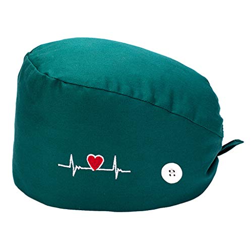 MERIGLARE Gorro de Trabajo para Mujer, con Botones, Cubiertas para la Cabeza, Banda para el Sudor, Sombrero de Calavera, quimio, Gorro para la Cabeza, Unisex - Verde