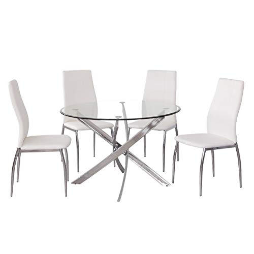 MerkaHome - Mesa Comedor Fija Carolina Redonda 110cm DE Cristal Templado Y Cromo