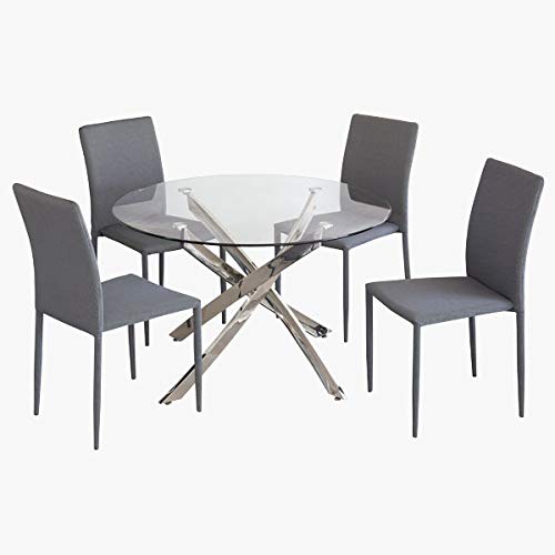 MerkaHome - Mesa Comedor Fija Carolina Redonda 110cm DE Cristal Templado Y Cromo