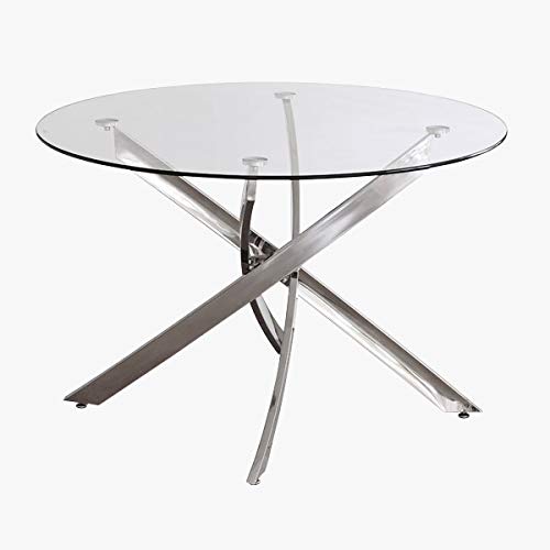 MerkaHome - Mesa Comedor Fija Carolina Redonda 110cm DE Cristal Templado Y Cromo