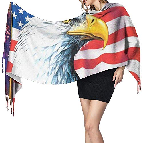 Merle House Bufanda de cachemira con estampado de águila y bandera americana para mujer Bufanda cálida informal Chal grande