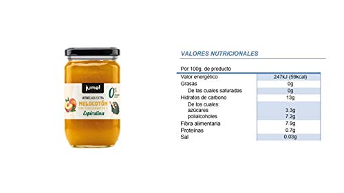 Mermelada Extra Melocotón Jumel 0%, con Microalgas (ESPIRULINA) y STEVIA. Pack de 4 unidades (3,60 euros/u).