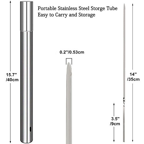 Merrday 22 Pack Barbacoa de Acero Inoxidable Pinchos de Barbacoa Tenedor de Asar Metal Plano Brochetas de Pinchos Kabob Set Barras de Barbacoa Reutilizables con Tubo de Almacenamiento