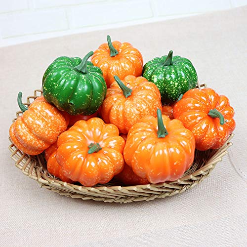 MerryNine - Calabazas artificiales para decoración, 16 mini-Fake-Pumpkins, vegetales artificiales para Halloween Acción de Gracias, adornos de otoño (naranja)