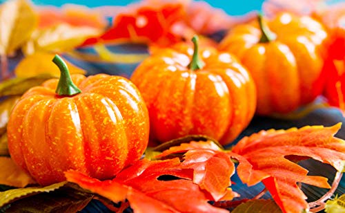 MerryNine - Calabazas artificiales para decoración, 16 mini-Fake-Pumpkins, vegetales artificiales para Halloween Acción de Gracias, adornos de otoño (naranja)