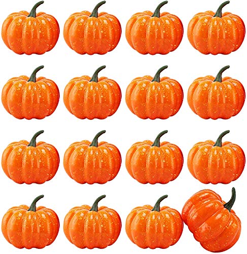 MerryNine - Calabazas artificiales para decoración, 16 mini-Fake-Pumpkins, vegetales artificiales para Halloween Acción de Gracias, adornos de otoño (naranja)