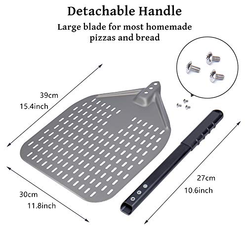 Merysen Pala de Pizza, Pizzas Paleta de Aluminio Anodizado Duro con Mango Retirable para Almacenamiento, Espátula para Pizza de Horno Antiadherente para Pan de Pizzas Caseras