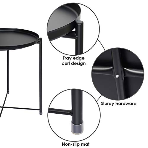 Mesa auxiliar redonda Gunolye diseño escandinavo, mesa auxiliar con bandeja extraíble, mesa de café en diseño moderno, mesita de noche con bandeja, para salón, dormitorio, exterior e interior