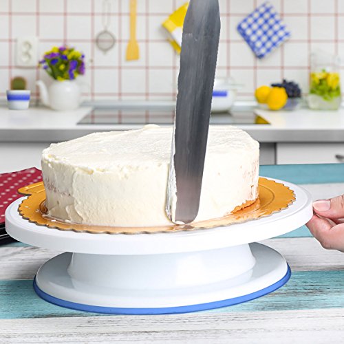 Mesa giratoria para tartas, todo en uno para la decoración de tartas con una espátula para glaseado y glaseado suave, soporte de tarta giratorio