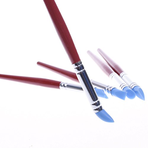 Meta-U 5 pcs Color Shapers punta de goma pluma/de pinceles de silicona con Flexible azul y rojo, mango de madera