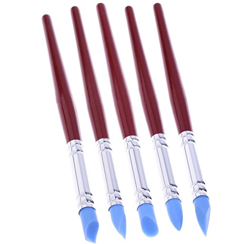 Meta-U 5 pcs Color Shapers punta de goma pluma/de pinceles de silicona con Flexible azul y rojo, mango de madera