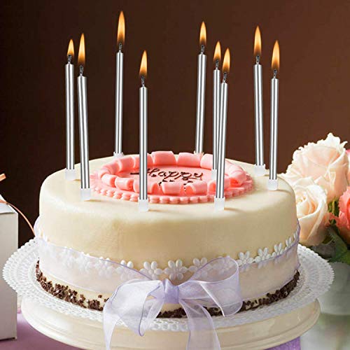 Metálico Velas de Tarta,36 Piezas Velas de Tarta en Soportes Metálicas Delgadas Largas Candle para La Boda Fiesta de Cumpleaños Aniversario de La Despedida de Soltera del Bebé