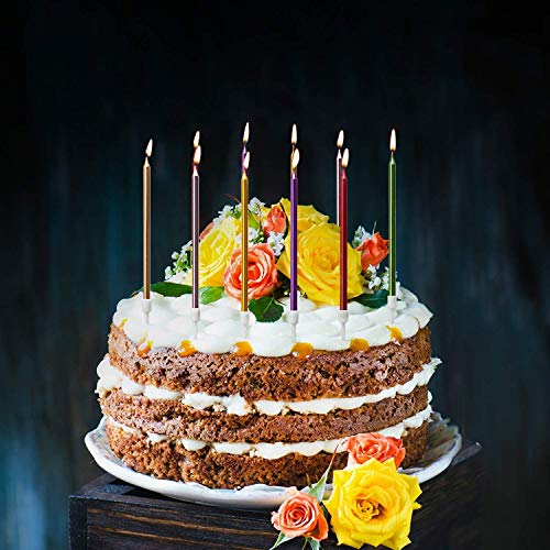 Metálico Velas de Tarta,36 Piezas Velas de Tarta en Soportes Metálicas Delgadas Largas Candle para La Boda Fiesta de Cumpleaños Aniversario de La Despedida de Soltera del Bebé