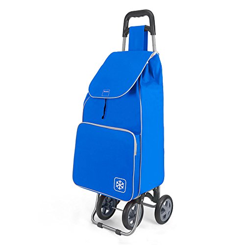 Metaltex Aloe - Carro de Compra con Bolsa Isoterma y 4 Ruedas, 48 Litros, Azul