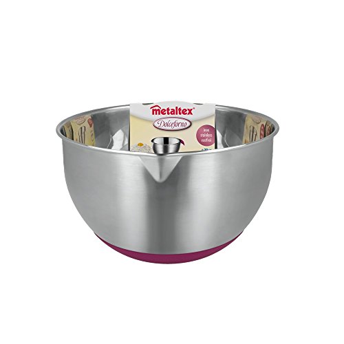 Metaltex - Bol mezclador y base antideslizante, acero inoxidable, 2,8 l, color gris y morado