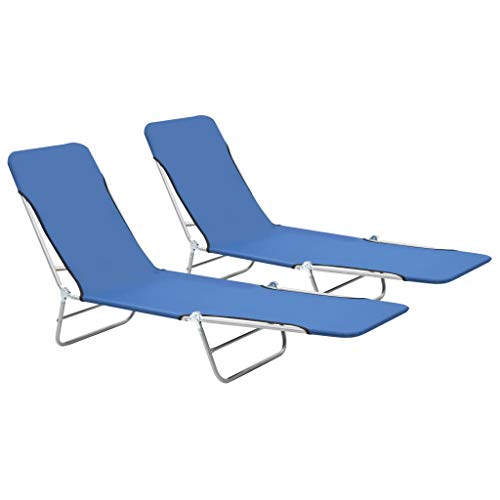 mewmewcat 2xPlegable Tumbona de Jardín Exterior para Jardín Patio Porche o Piscina,Respaldo Ajustable,Carga Máxima 120kg,56x182x24,5cm Azul